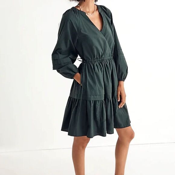 NWT Madewell Cotton Poplin Wrap Mini Dress Dark Palm Green Women’s Size XL NEW - Picture 6 of 14